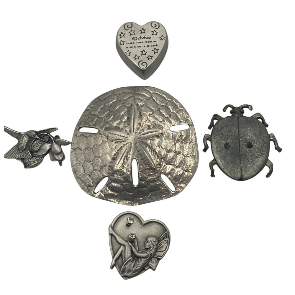 Pewter Lot Charms - Earrings - Pendants - Ring Holder - Pin Bundle (5) Total